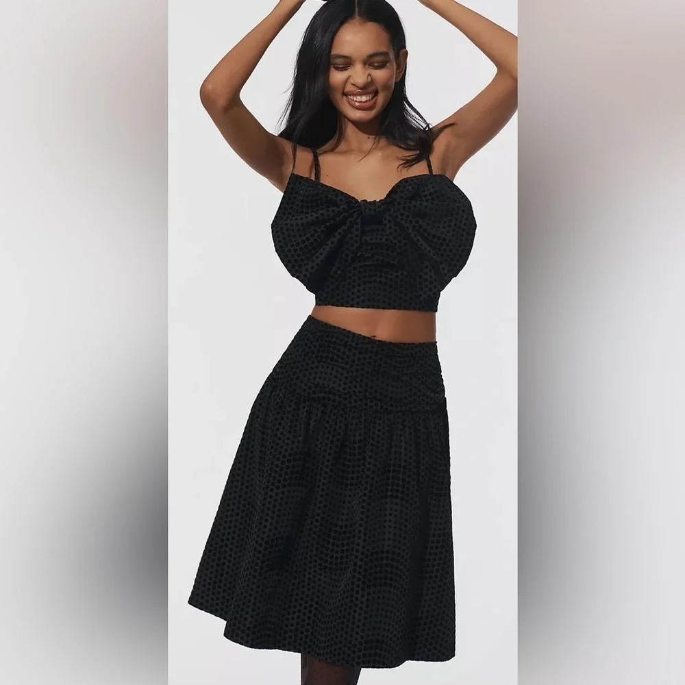 Maeve Black Polka Dot Taffeta Midi Skirt